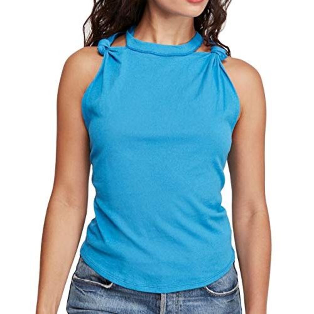 Free People The Twist Tank Solid, Blue, Size Medium